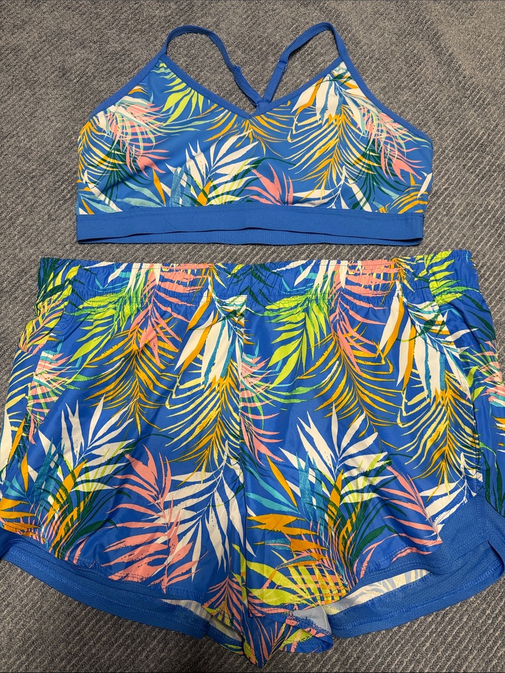 Women’s Blue Tropical Print Running Active Set